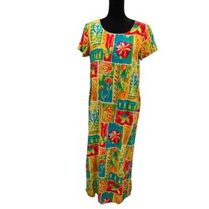 Womens Tropical Floral Print Maxi Dress Short Sleeve Resort‎ Wear